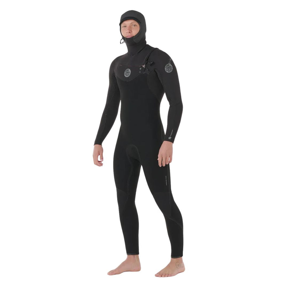 Black wetsuit with a hood on a white background
