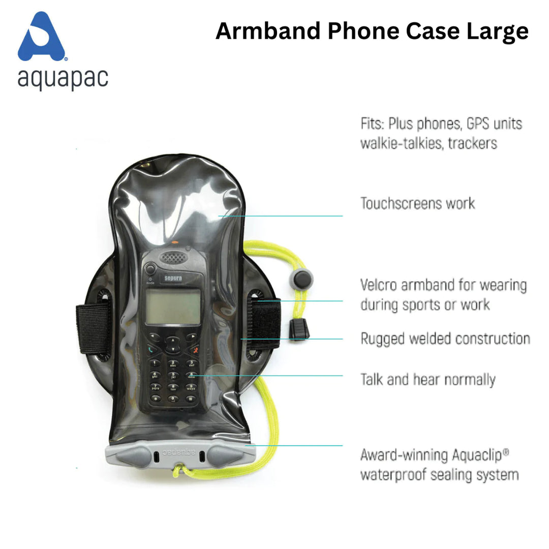 Studio Photo of aquapac waterproof armband phone case technical details
